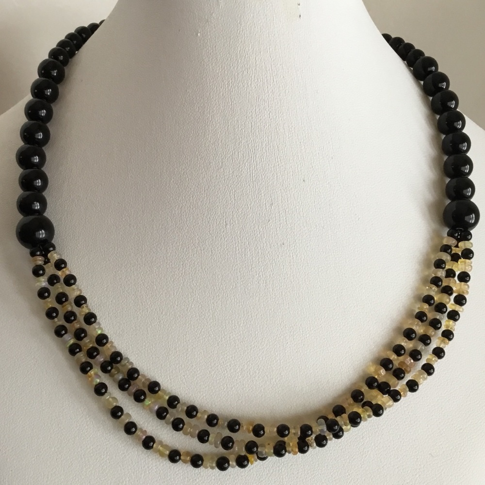 Ethiopian Fire Opals And Onyx Necklace Set